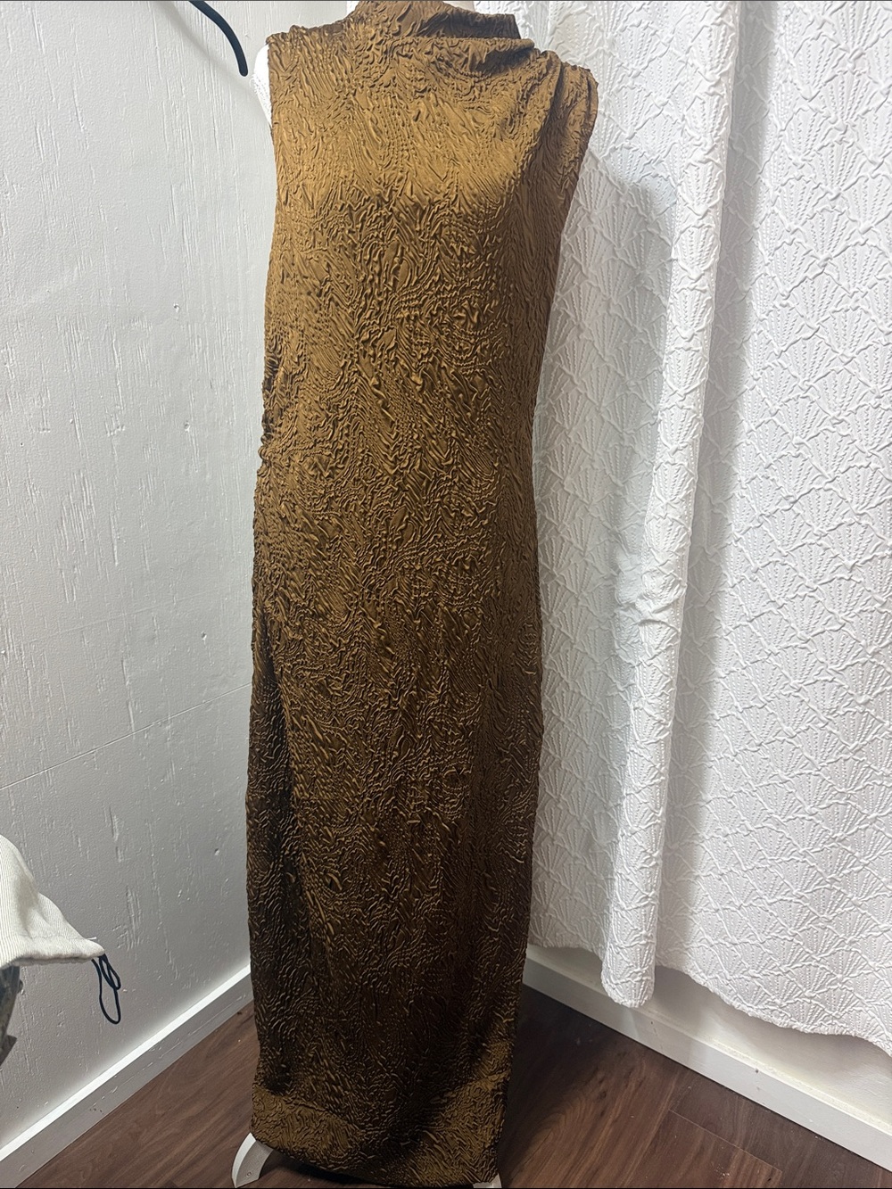 ANTONIO MELANI Sleeveless Textured Brown Maxi Dress